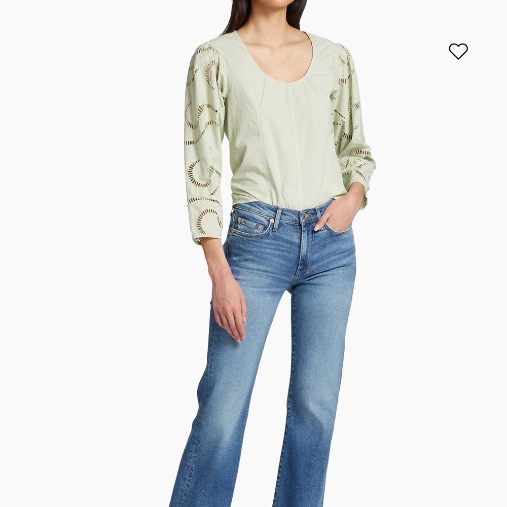 7 for All Mankind NWT Eyelet balloon sleeve seafoam Green Women's blouse